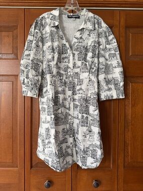 Karl Lagerfeld White Shirt Dress with Black Toile Sketch Print